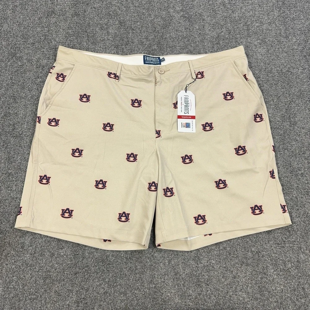Auburn Tigers Shorts Mens 44 Beige NCAA Football Fanpants All Over Logo Print